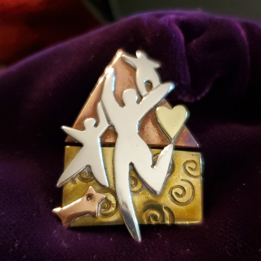 Gorgeous Far Fetched Pin Brooch Sterling Silver Brass Copper Mixed